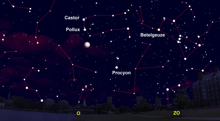 7 februari: Castor en Pollux (Tweelingen) boven maan