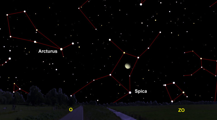 12 februari: Spica (Maagd) onder maan (middernacht)