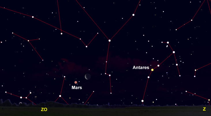 18 februari: Mars linksonder Maan (ochtend)