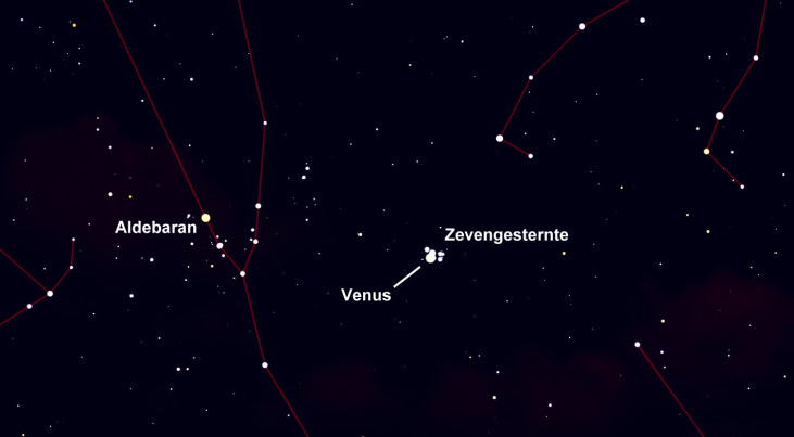 3 april: Venus in sterrenhoop Plejaden (avond)