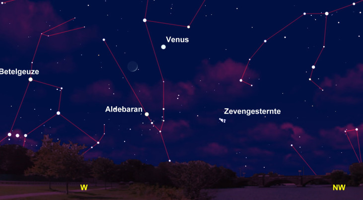 26 april: Venus en maan op een lijn (avond)