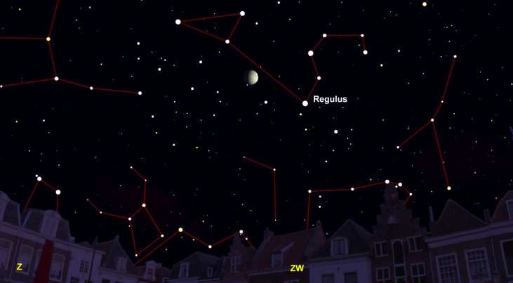 2 mei: Regulus rechtsonder maan