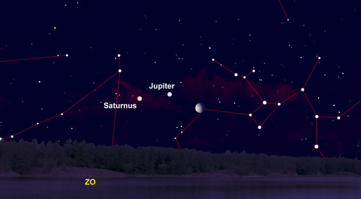 12 mei: Maan, Jupiter, Saturnus