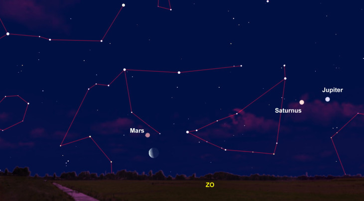 15 mei: maan met Mars (ochtend)