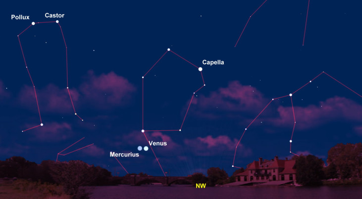 22 mei: Mercurius links van Venus (avond)