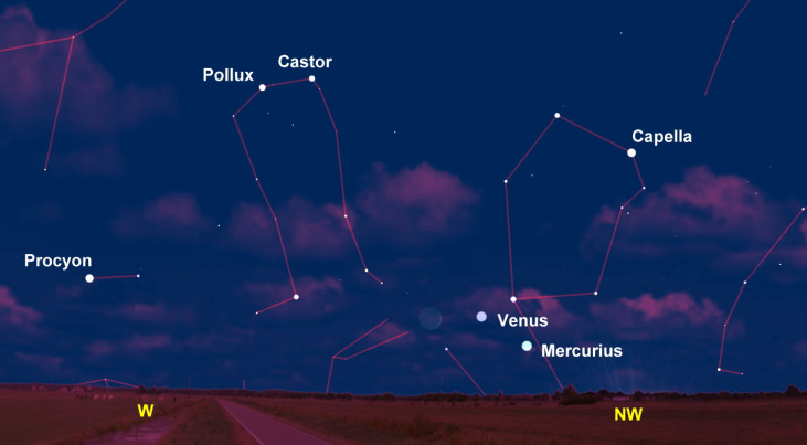24 mei: maan, Mercurius, Venus