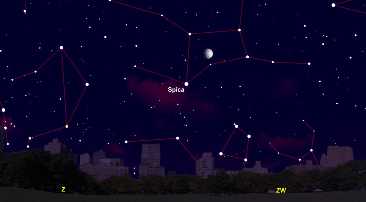 1 juni: Maan en Spica (Maagd) op een lijn