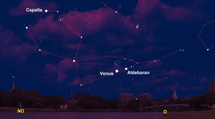17 juli: maan en Venus op lijn (vroege ochtend)