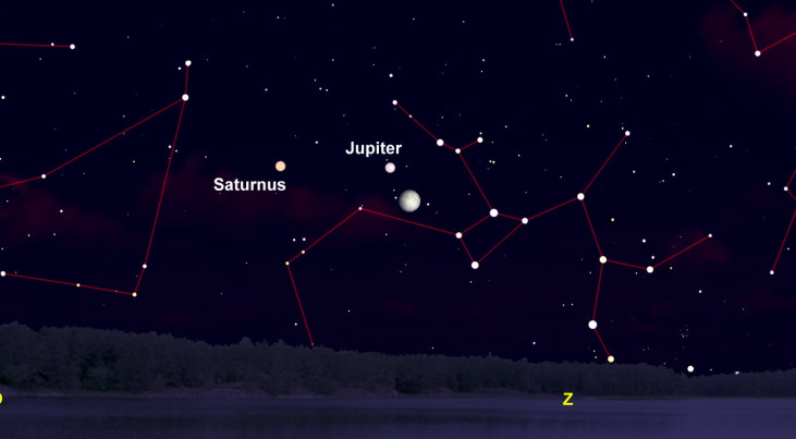 1 augustus: Jupiter rechtsboven maan