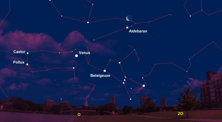 13 augustus: heldere Venus in oosten (ochtend)