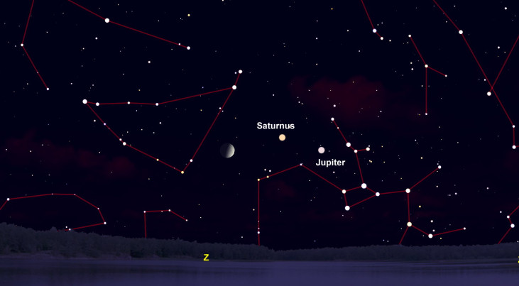 23 oktober: Saturnus en Jupiter rechts van maan