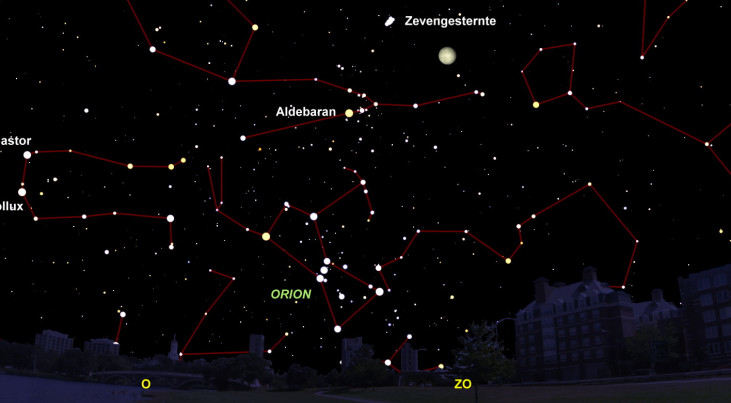 1 november: driehoek maan-Zevengesternte-Aldebaran