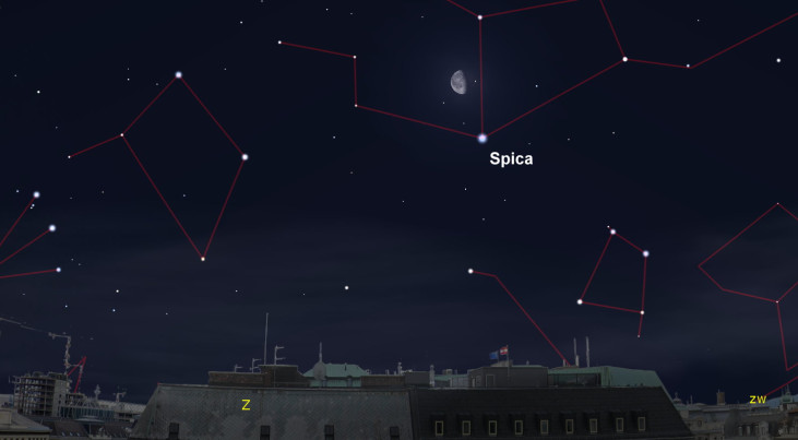 3 februari: Maan en Spica bij elkaar (ochtend)