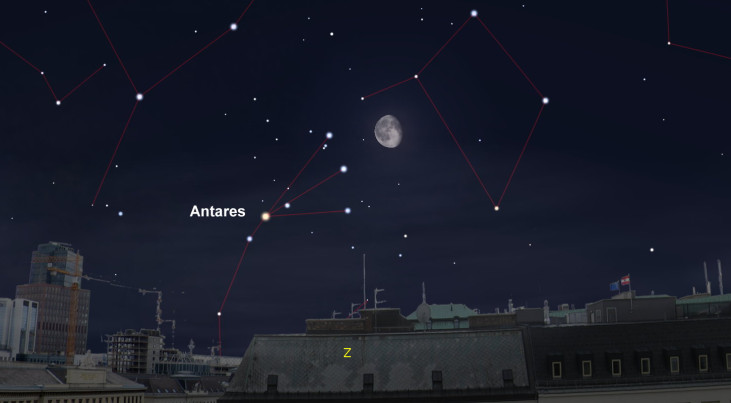 1 april: Antares (Schorpioen) in de buurt van maan