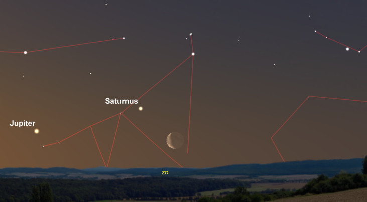 6 april: Saturnus dichtbij maan (ochtend)