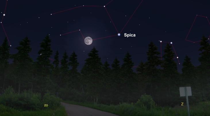 26 april: Spica (maagd) rechts van maan
