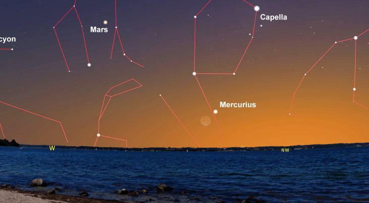 13 mei: Mercurius laag in het noordwesten (rond 22.30 uur)