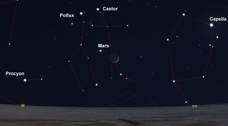 15 mei: Mars linksboven maan (avond)