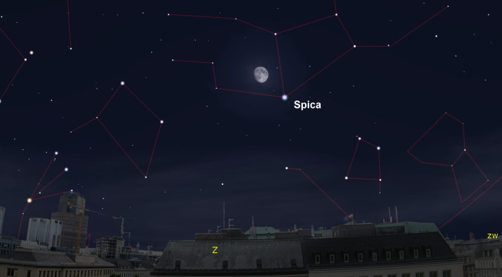 23 mei: Spica (Maagd) rechtsonder maan (avond)