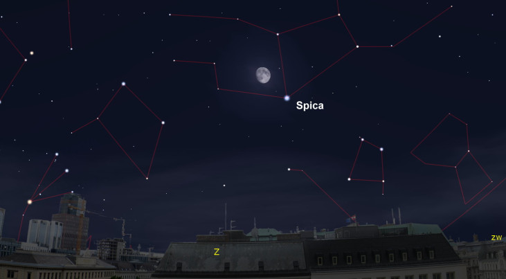 23 mei: Spica (Maagd) rechtsonder maan (avond)
