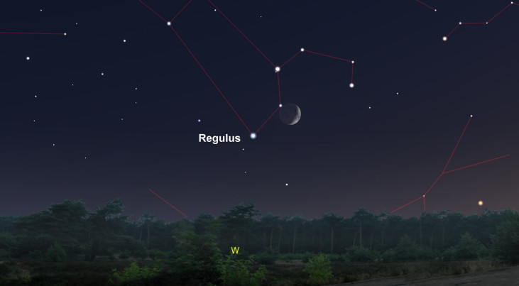 15 juni: Regulus (Leeuw) linksonder maan