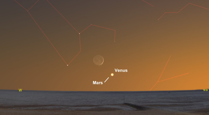 12 juli: Venus rechtsonder maansikkel (avond)