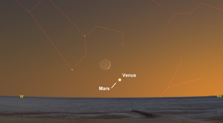 12 juli: Venus rechtsonder maansikkel (avond)