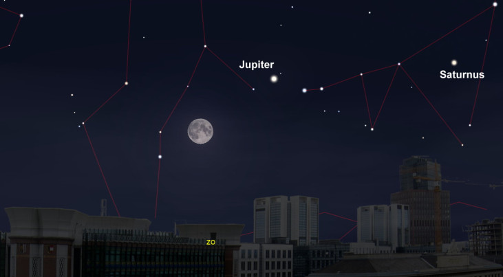 22 augustus: Jupiter rechtsboven volle maan (avond)