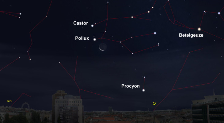 3 september: Castor en Pollux linksboven maan (ochtend)