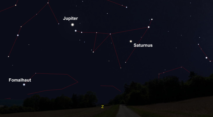 5 september: Jupiter en Saturnus in zuiden (middernacht)
