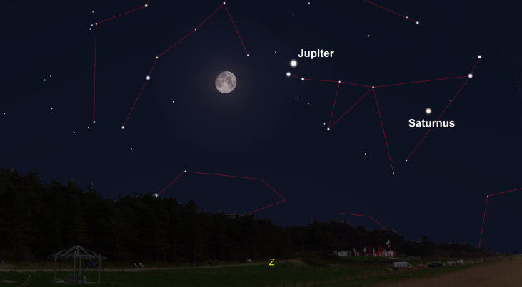18 september: Jupiter rechtsboven maan (avond)