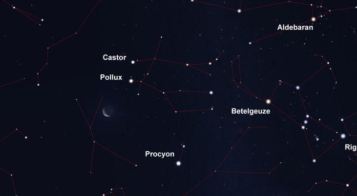 1 oktober: Castor en Pollux rechtsboven maan (ochtend)