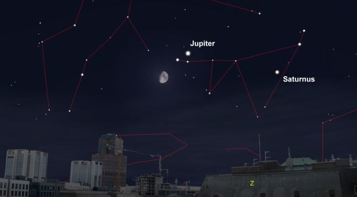 15 oktober: Jupiter rechtsboven maan (avond)