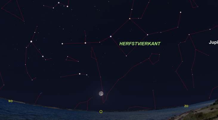 20 oktober: Herfstvierkant rechtsboven volle maan (avond)