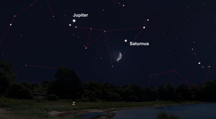 10 november: Saturnus rechtsboven maan (avond)