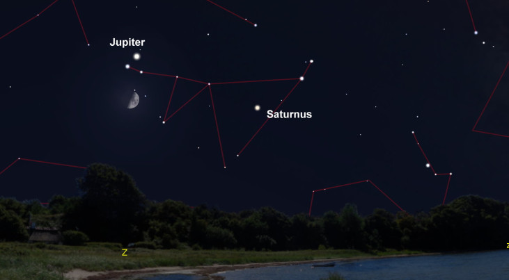 11 november: Jupiter boven halve maan (avond)