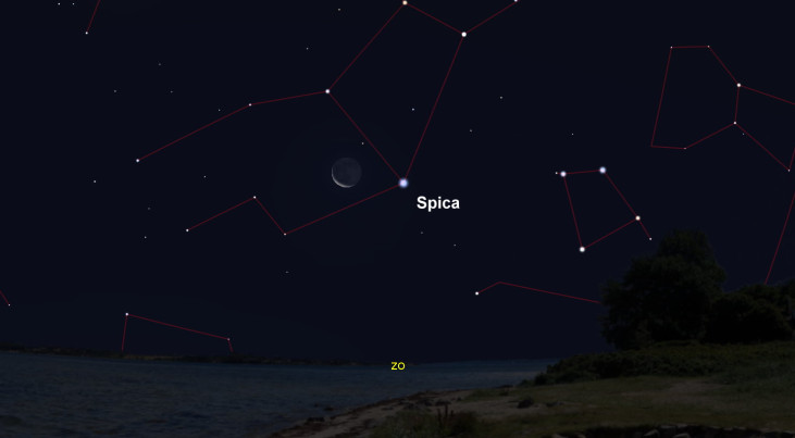 1 december: Spica (Maagd) rechts van maan (ochtend)
