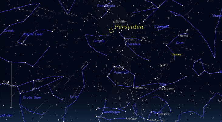 Kaartje van de Perseïden in 2021. (c) hemel.waarnemen.com