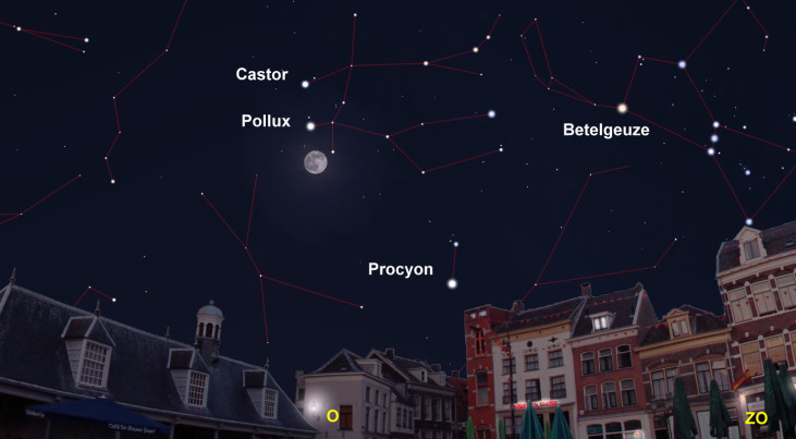 17 januari: Castor en Pollux boven maan