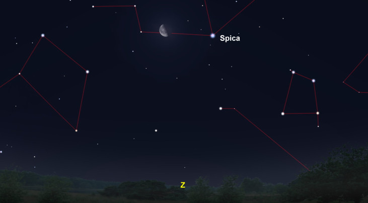25 januari: Spica (Maagd) rechts van maan