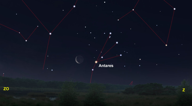 28 januari: Antares (Schorpioen) dicht bij maan
