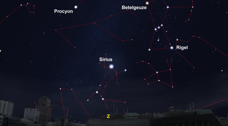 26 februari: Sirius linksonder Orion