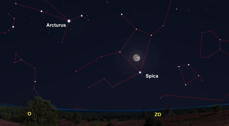 19 maart: Spica (Maagd) onder maan