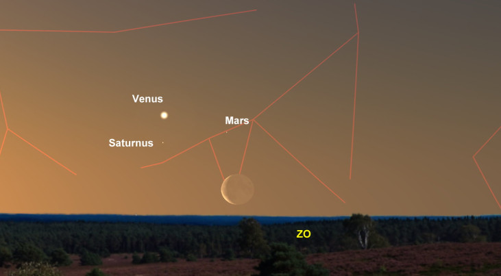 28 maart: Venus linksboven maan