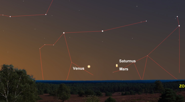 5 april: Saturnus boven Mars