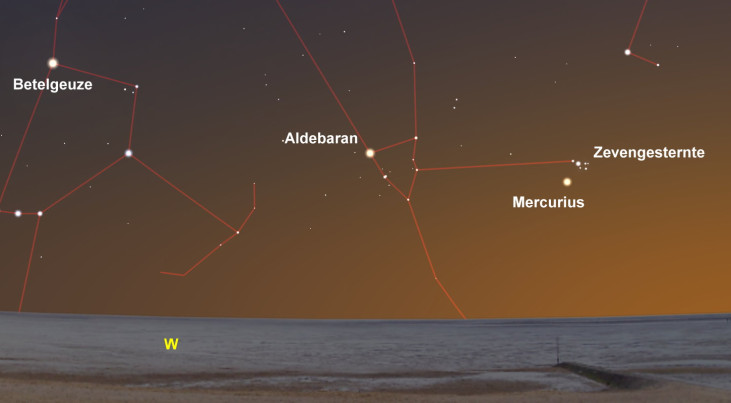 29 april: Mercurius in westnoordwest (avond)