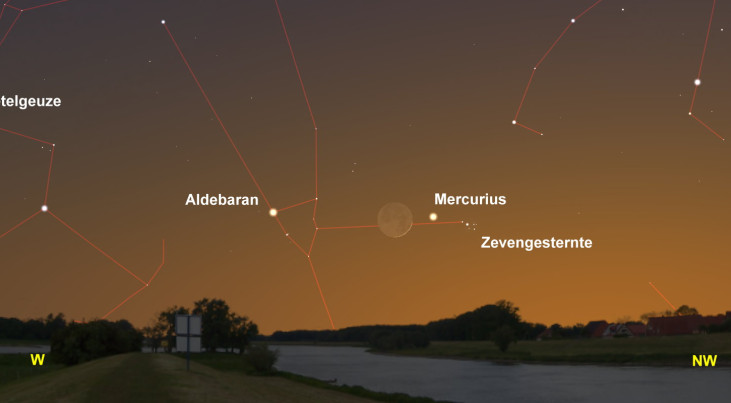 2 mei: Mercurius rechts van maan