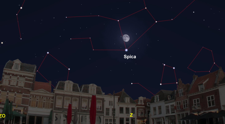 13 mei: Spica (Maagd) onder maan