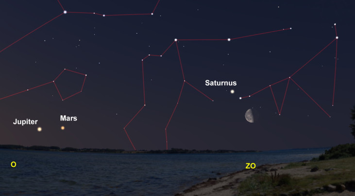 22 mei: Saturnus linksboven halve maan