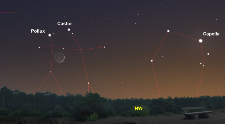 2 juni: Castor en Pollux boven maan